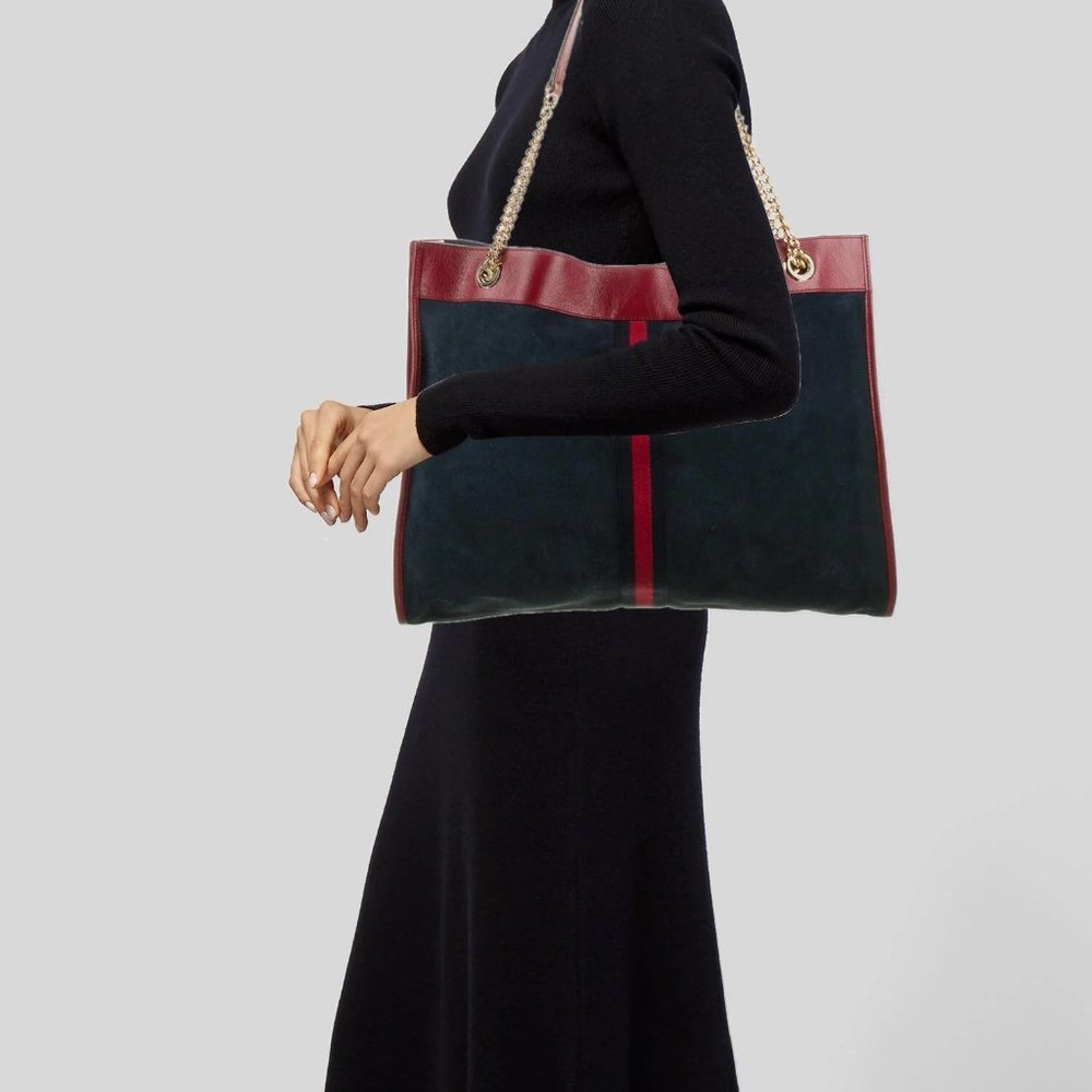 NEW WITH GUCCI DUSTBAG AND CARDS Gucci Rajah Suede Large Tote Bag in Blue - Picture 14 of 16